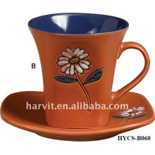 Various Glazed &amp; Decal Alta Qualidade Round Stoneware Café / Chá Cup &amp; Saucer